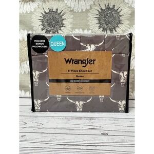 Wrangler Queen 6-Piece Sheet Set Gray/White Steer Head Skull Western